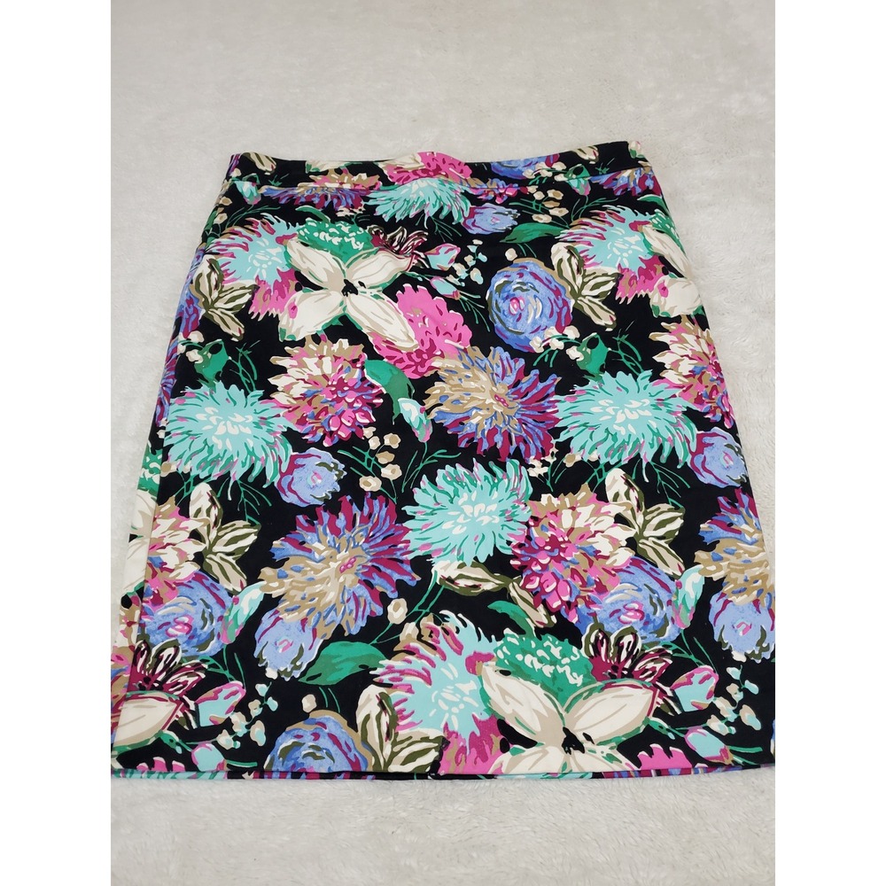 NWT J. Crew Black Bright Floral Classic Office Whimsical Pencil Skirt 6 Bold